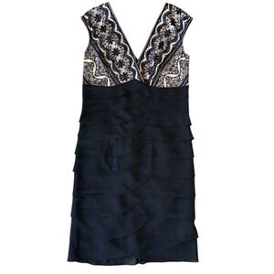 Jessica Howard Evenings Black Lace V-neck Shutter Pleat Cocktail Dress, 10